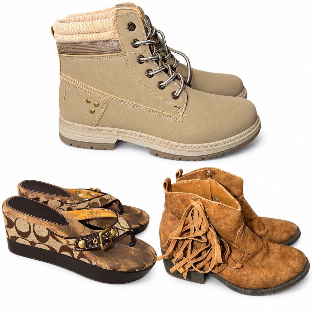 3-Pair Women’s Shoe Bundle Coach Sandals + 2 Ankle Boots Size 8 / EU 40